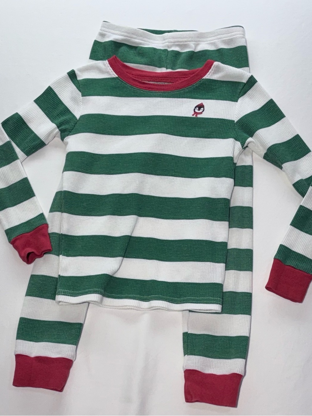 Carters Kids Green & White Striped Pajama set with Red Trim